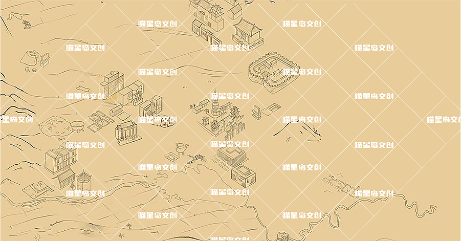 各类型旅游手绘地图仙女湖，须弥湖，平顶山，喵星岛