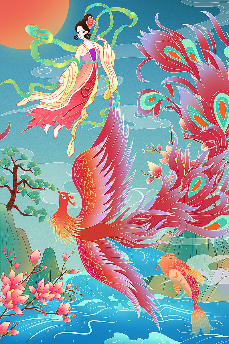 国潮,新中式插画,植物花草