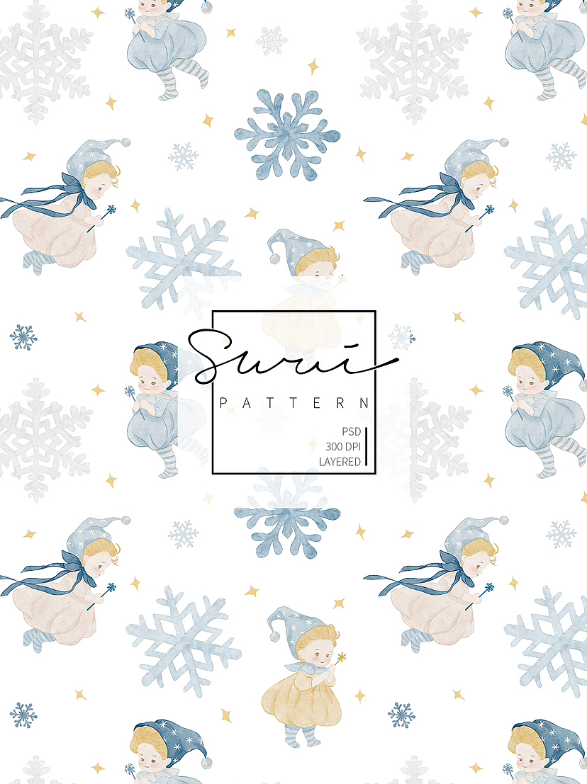 《雪花仙子小温蒂》｜原创印花 四方连续图（图ZMzY3NTYzODI0） - 图案 - 站酷设计师SuruiZ原创素材 - 站酷ZCOOL