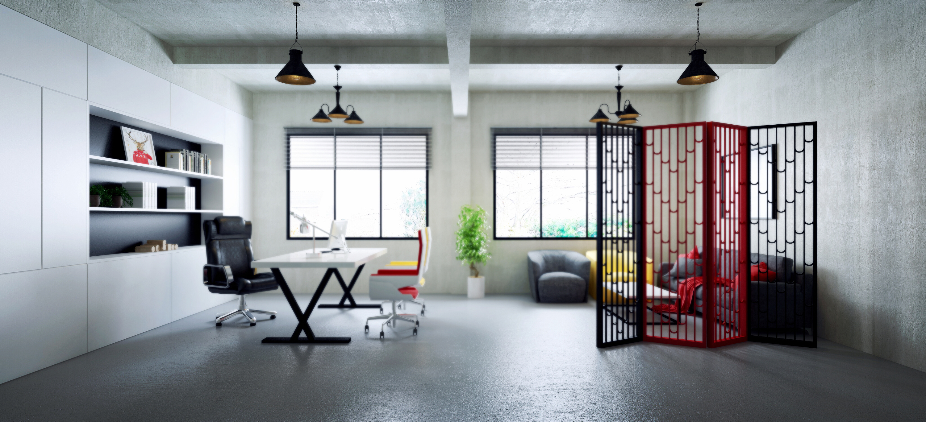 一套工业风格办公室.