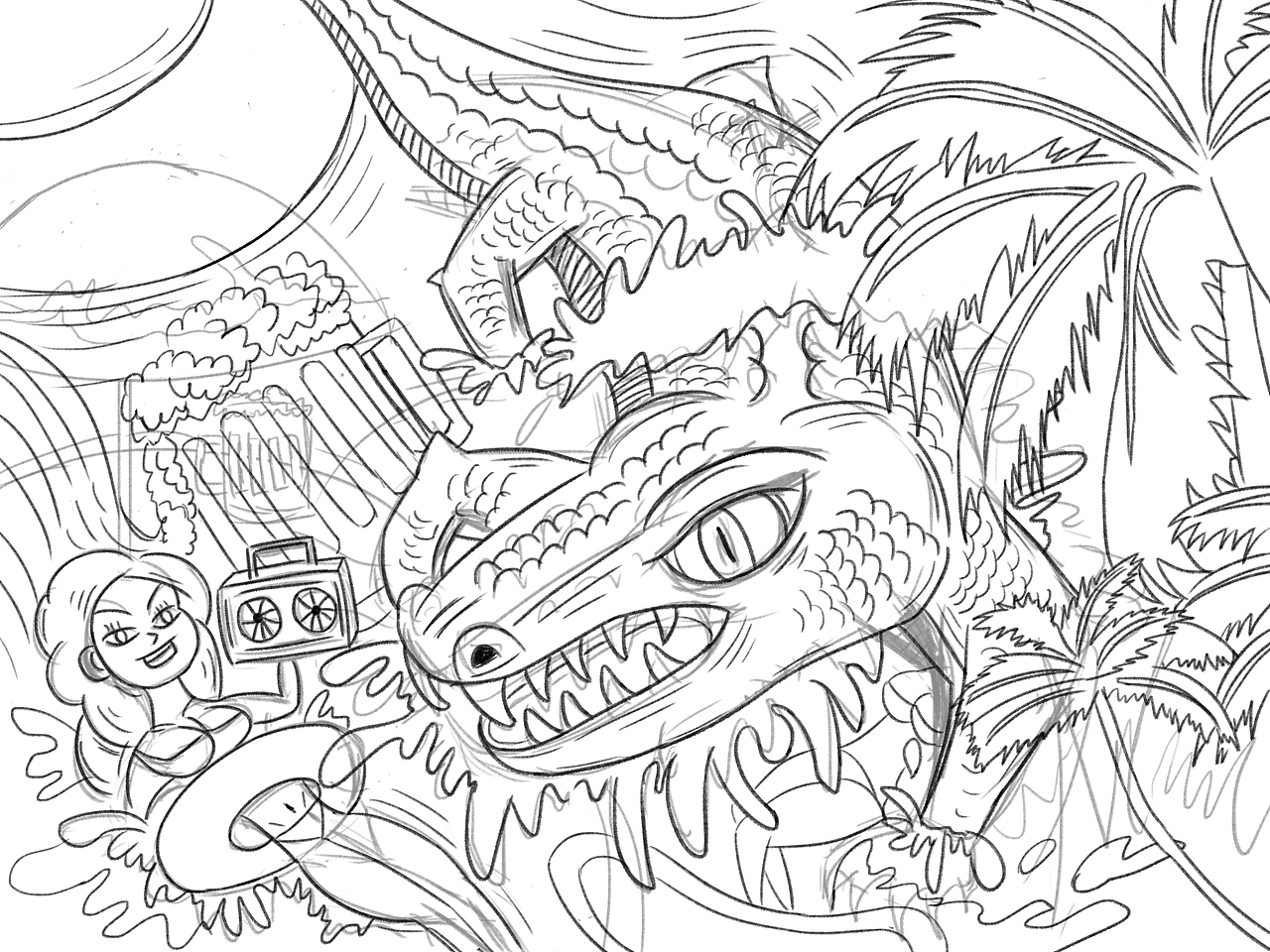 SiD x 泳池鳄鱼插画（图ZMjUyMTk2MDU2） - 商业插画 - 站酷设计师阿望不改稿原创素材 - 站酷ZCOOL