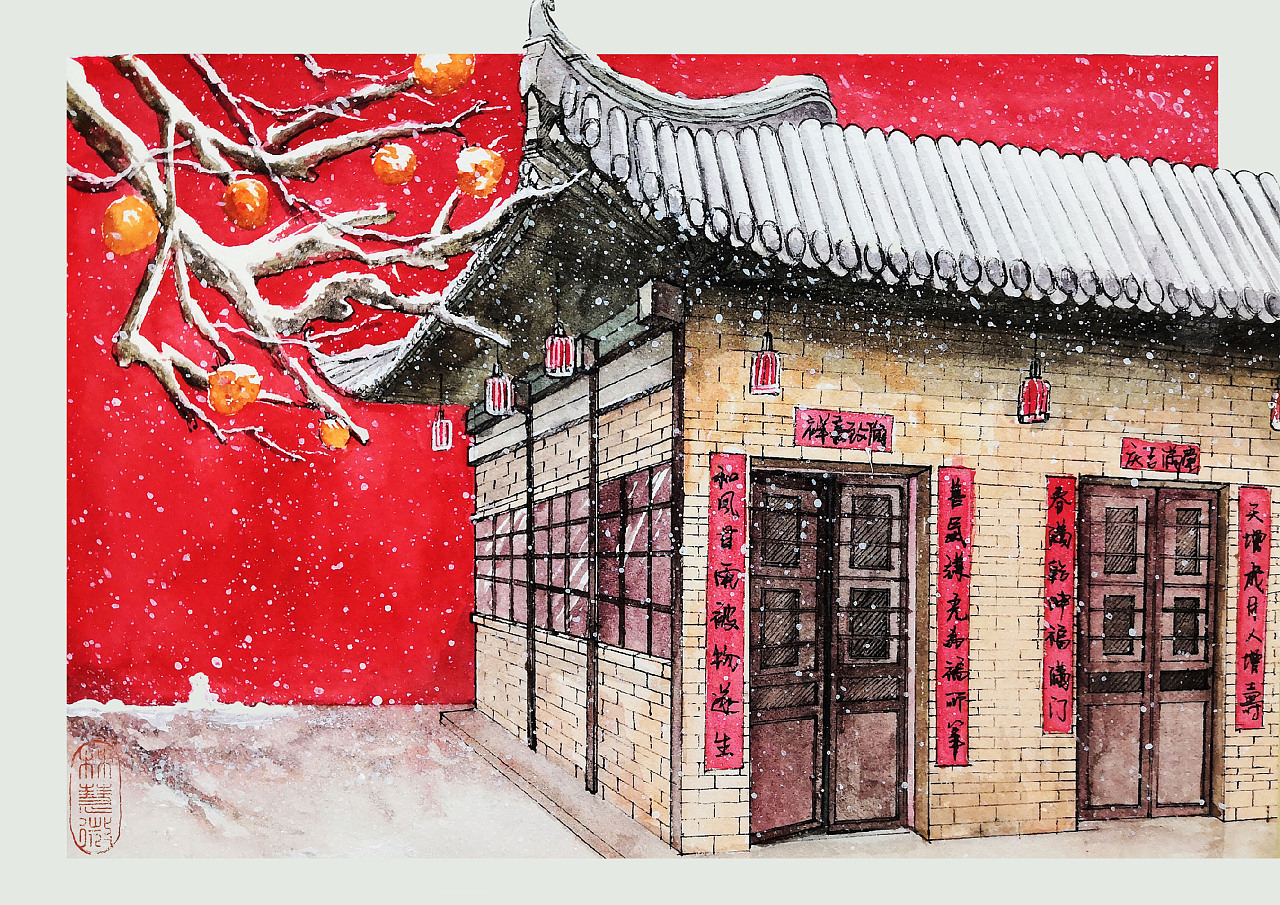 有针管也有水彩,,有中式建筑美也有异国风情