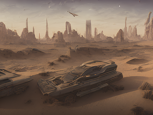 #站酷梦笔#沙漠，赛博朋克（个人主页-ZNjQ3NzgyMDA=） - AI作品 - 站酷设计师孤灯残云原创素材 - 站酷ZCOOL