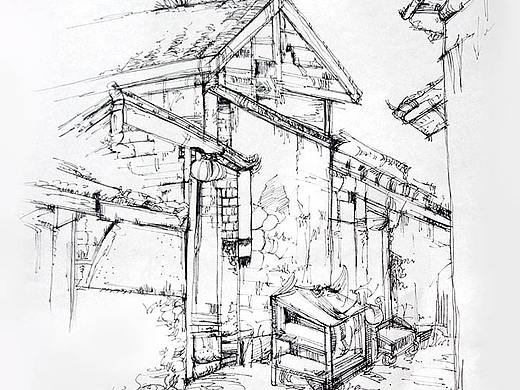 传统美术手绘，速写建筑