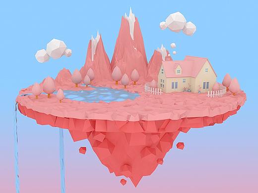 C4D制作Low profile“粉色小岛”