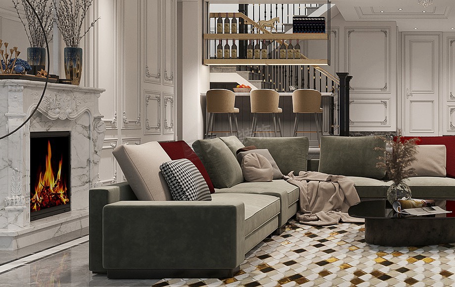 首钢美利山别墅装修案例,浪漫法式风设计效果图