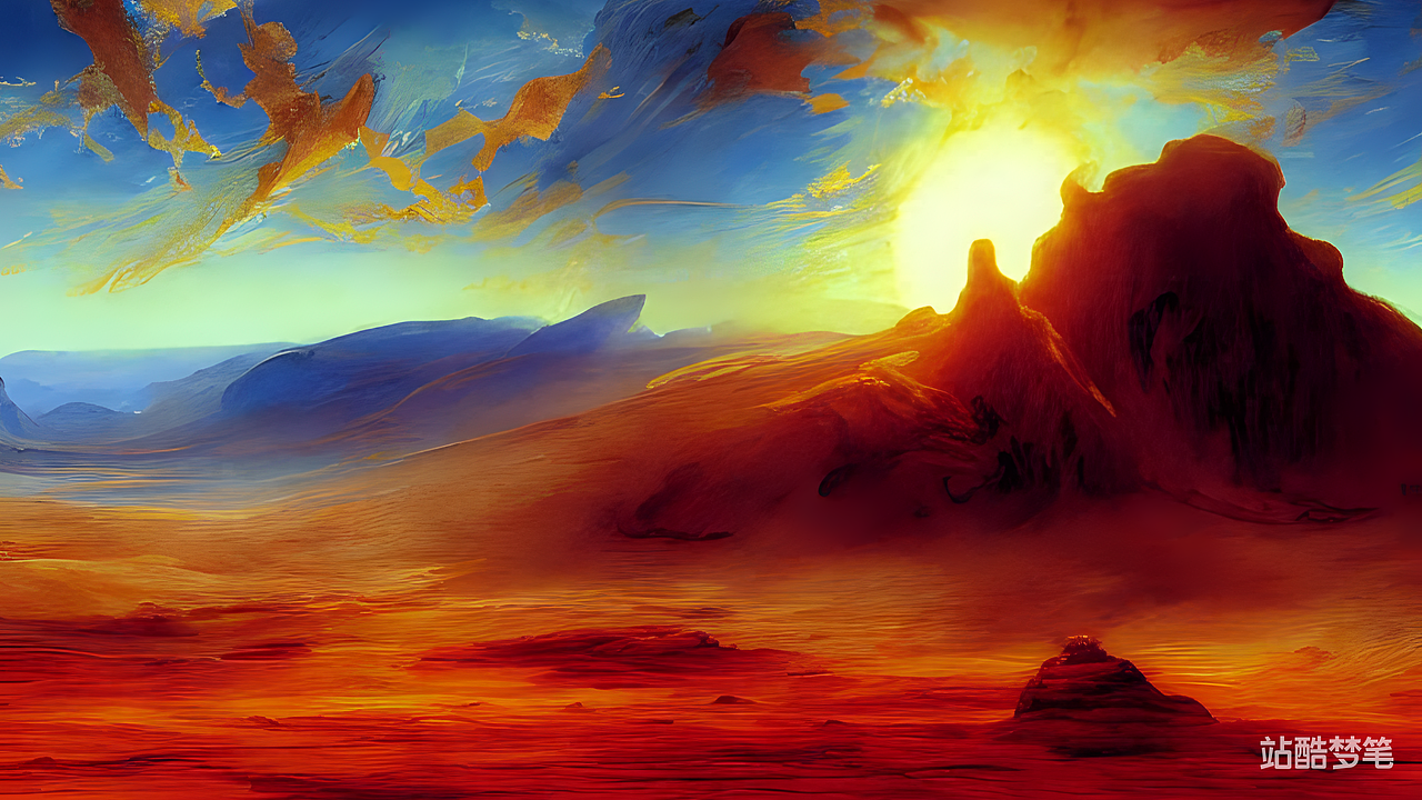 #站酷梦笔#沙漠，红日，概念插画，HD，高分辨率，超现（图ZMzI1NjQ2MjAw） - AI作品 - 站酷设计师一歩一步又一步原创素材 - 站酷ZCOOL