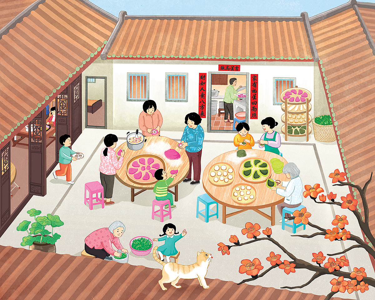 猴甲肠粉铺卡通形象及品牌插画