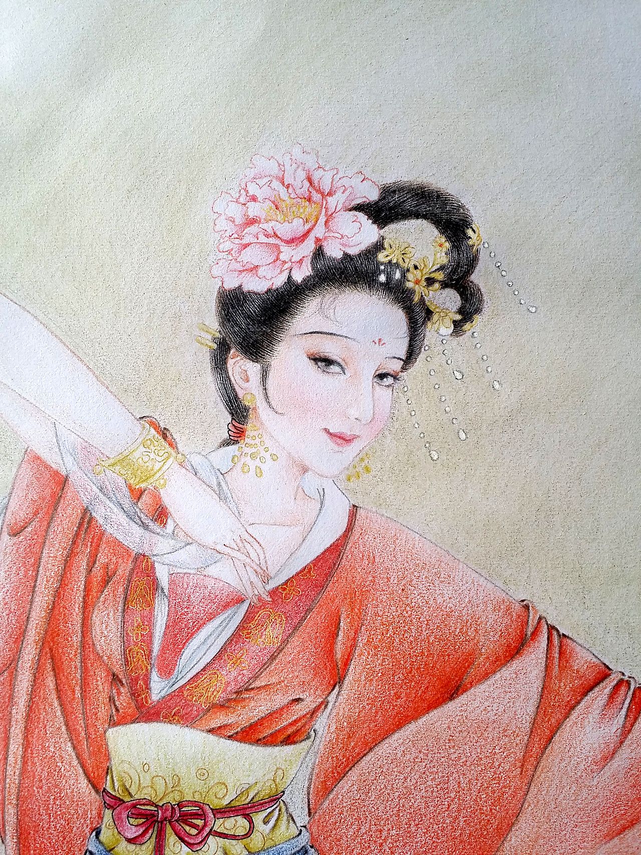 原创彩铅古风仕女图