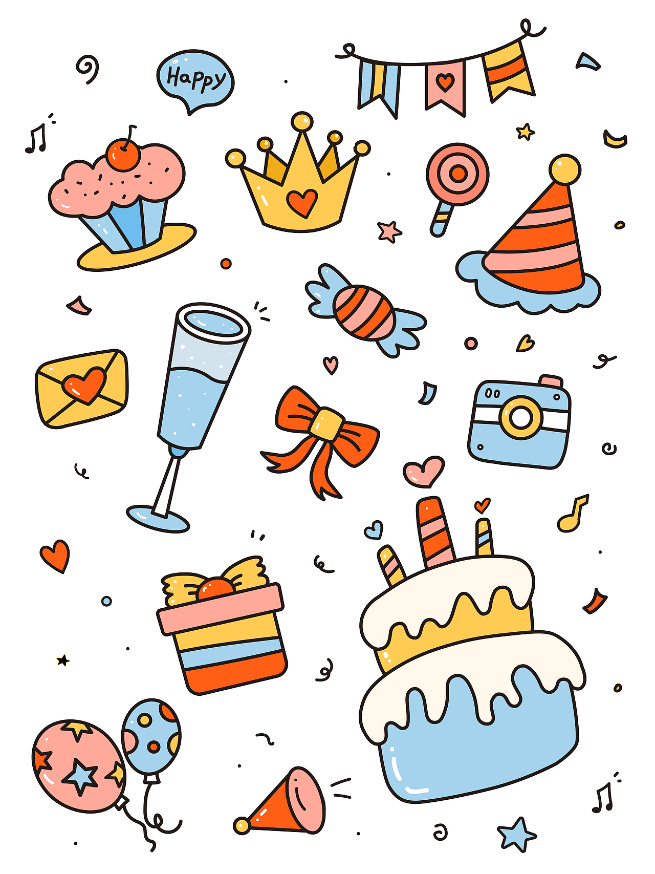 线条风插画-生日元素