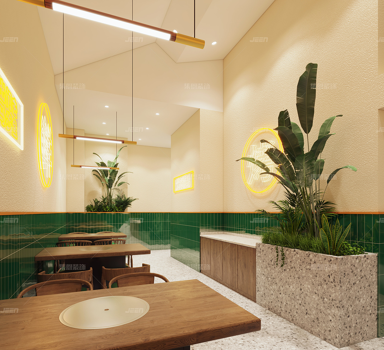 福囍串烤海鲜大排档祭城店_烧烤店设计效果图_集恩装饰（图ZMjU1NDUyMjc2） - 酒店餐饮设计 - 站酷设计师集恩餐饮全案设计原创素材 - 站酷ZCOOL