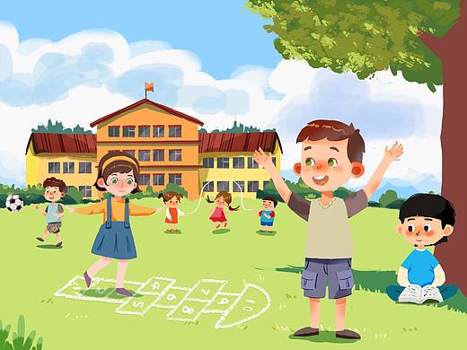 儿童插画小绘本-在学校