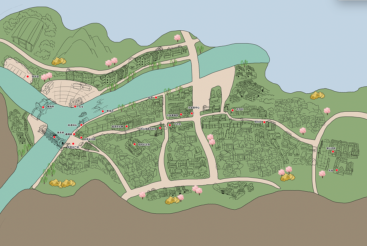 新版黎川古城景区手绘地图导览图