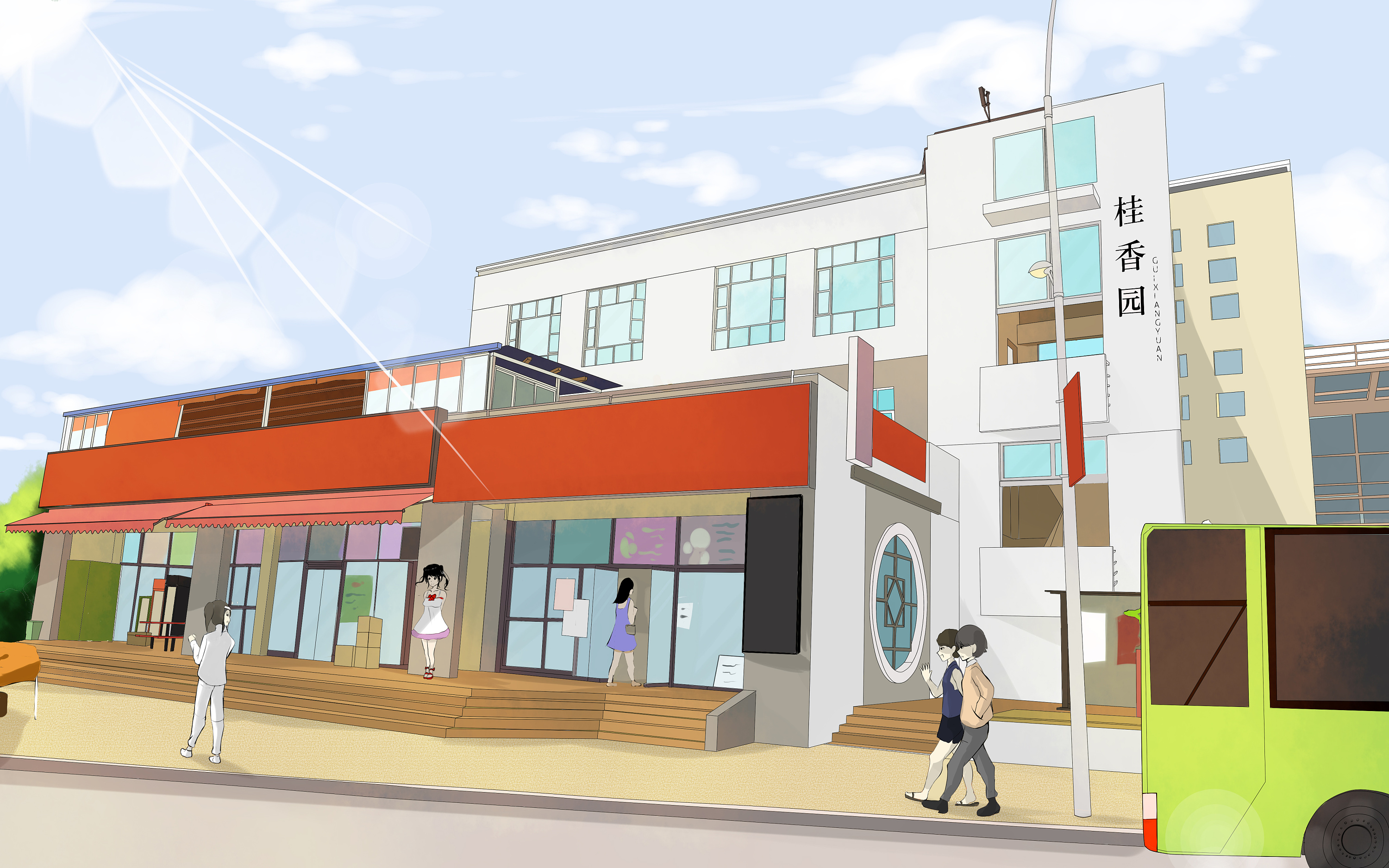 校园插画,风景插画,商业插画