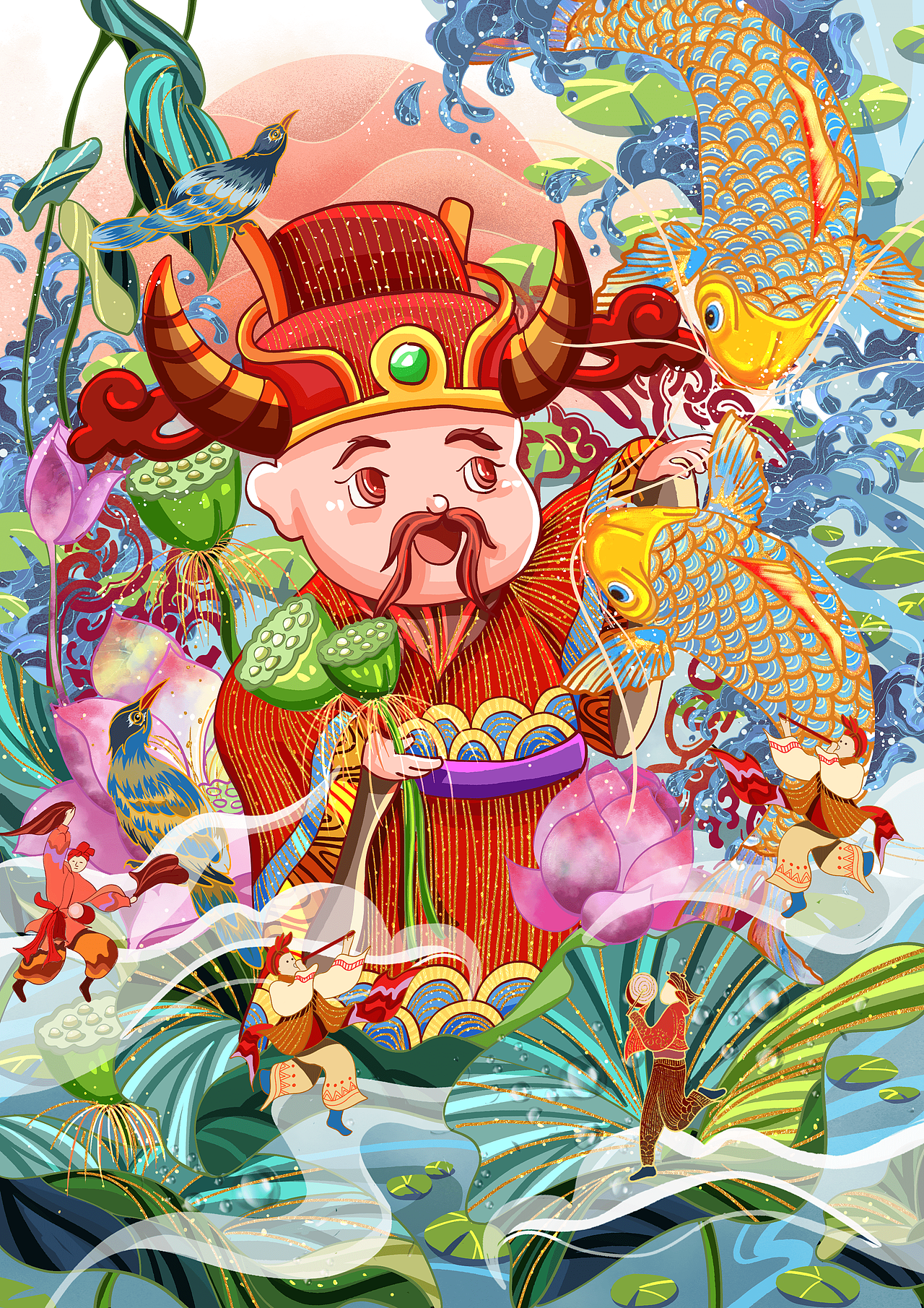 2021新年（牛年）创作---五福临门（图ZMjM1MjExMjY0） - 商业插画 - 站酷设计师哈哈加糖原创素材 - 站酷ZCOOL