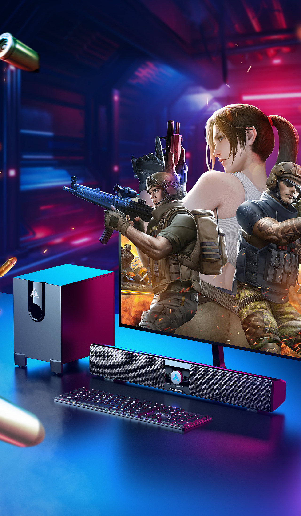 金河田 游戏音响 电竞游戏 电脑 耳机 建模 渲染