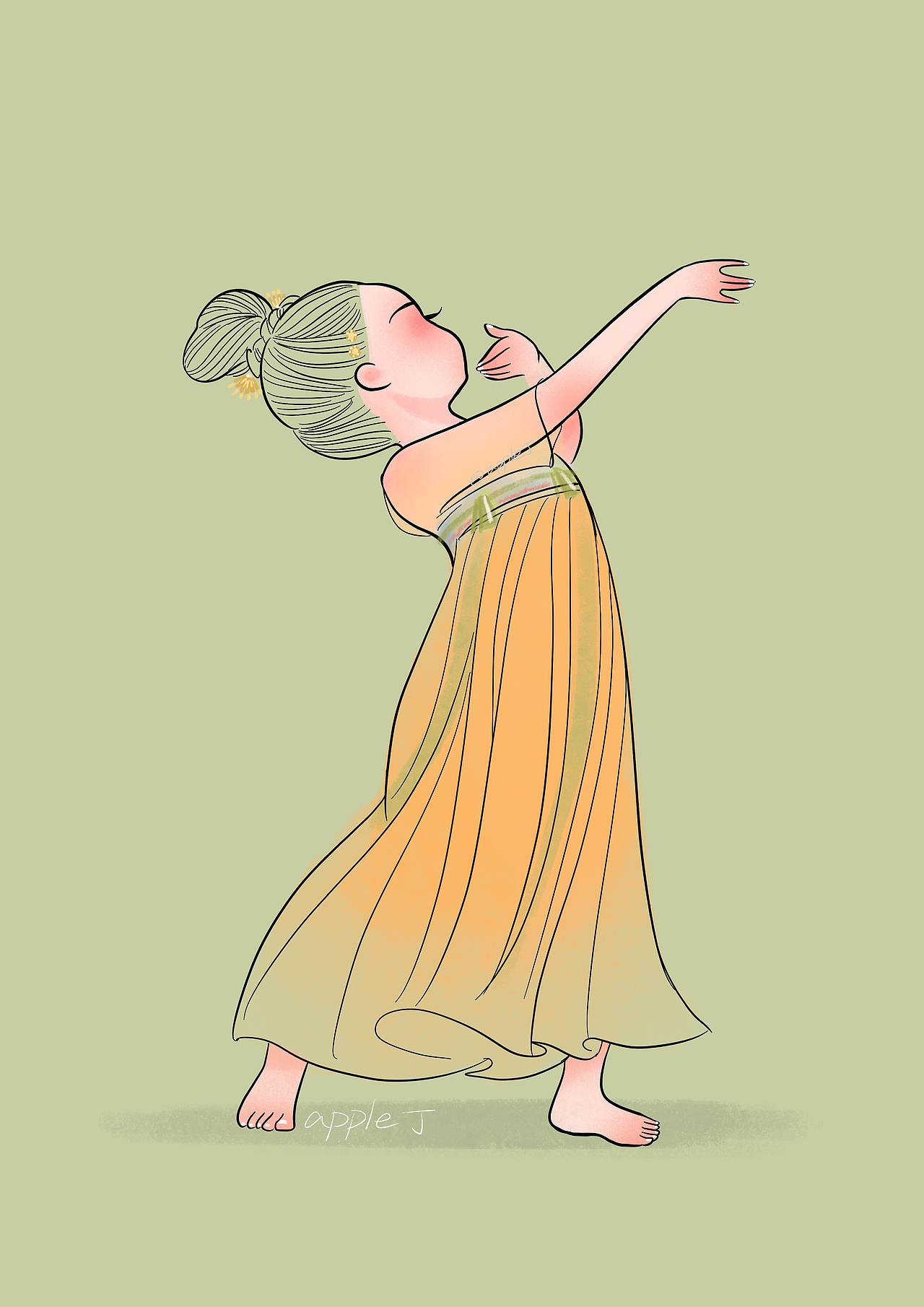 原创插画/ 中国舞丽人行 汉服肉肉