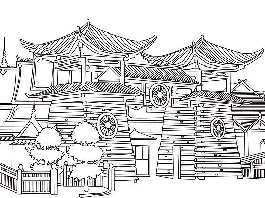 每日一画 黑白线描 西双版纳特色建筑
