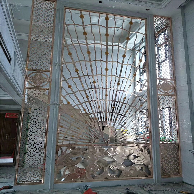 豪华装饰别墅酒店立体铜雕刻镂空屏风图片