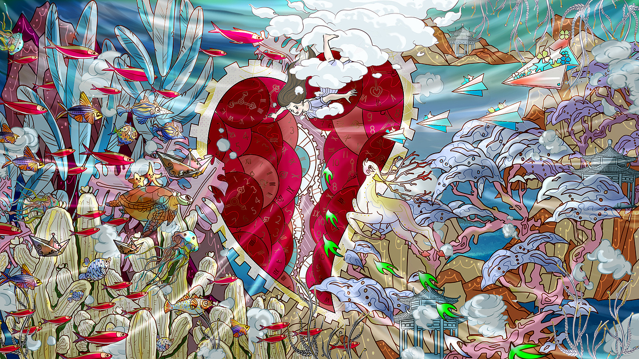 山海有灵，时空幻象，心之所往，畅游新世界。（图ZMzM3NjQyNDA4） - 商业插画 - 站酷设计师燎星XING原创素材 - 站酷ZCOOL