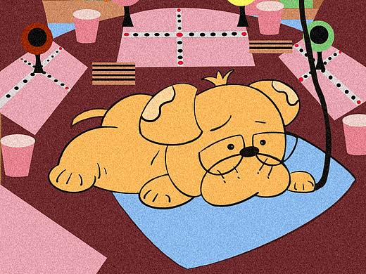 一只沮丧的大狗在桌游馆放风筝