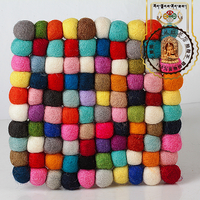 西藏纯手工彩色羊毛球羊毛卷羊毛垫彩色氆氇杯盘垫