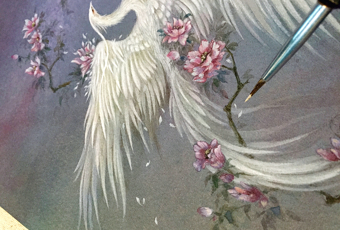 22最后在画面空隙间，用白色点缀一些落羽（花），搞定。