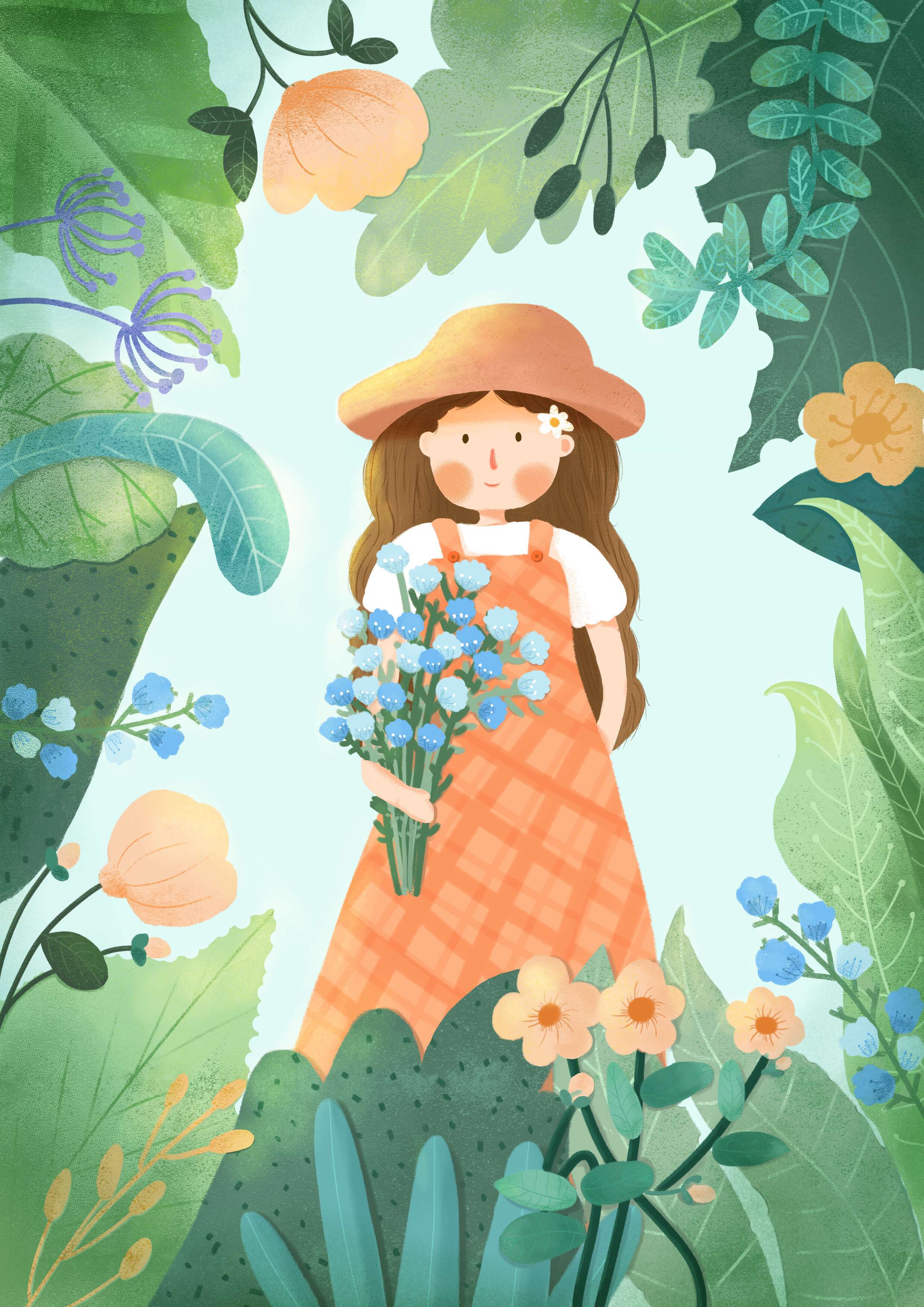 被植物围绕的小女孩|插画|绘本|念念子 - 原创作品 - 站酷 (zcool)