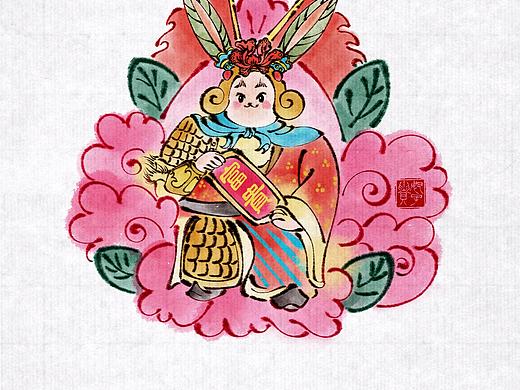 牡丹花和兔儿爷很适配