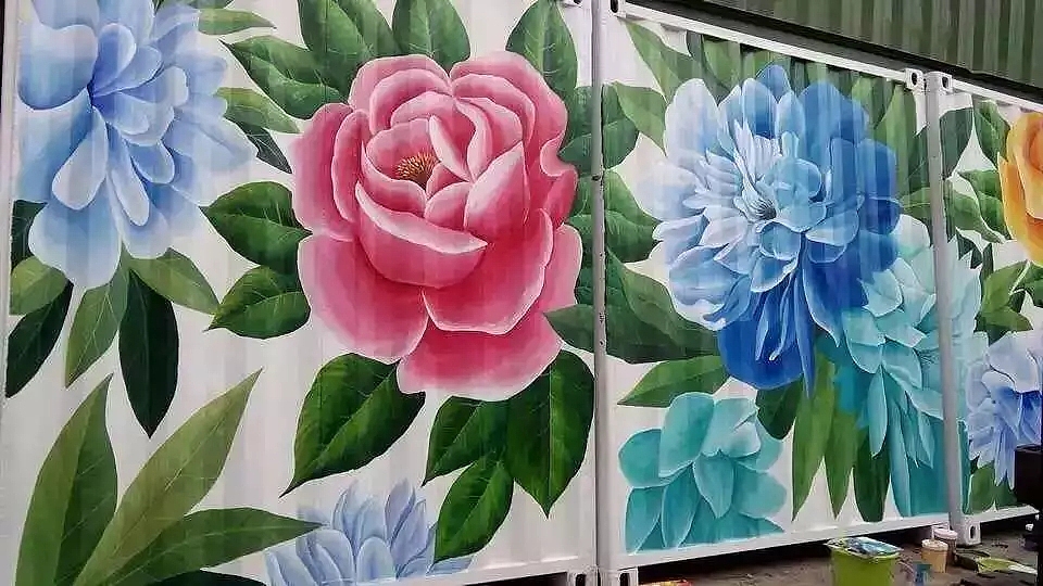 牡丹车厢壁画（图ZMTM0Nzc1ODcy） - 新锐潮流插画 - 站酷设计师海南壁画墙绘原创素材 - 站酷ZCOOL