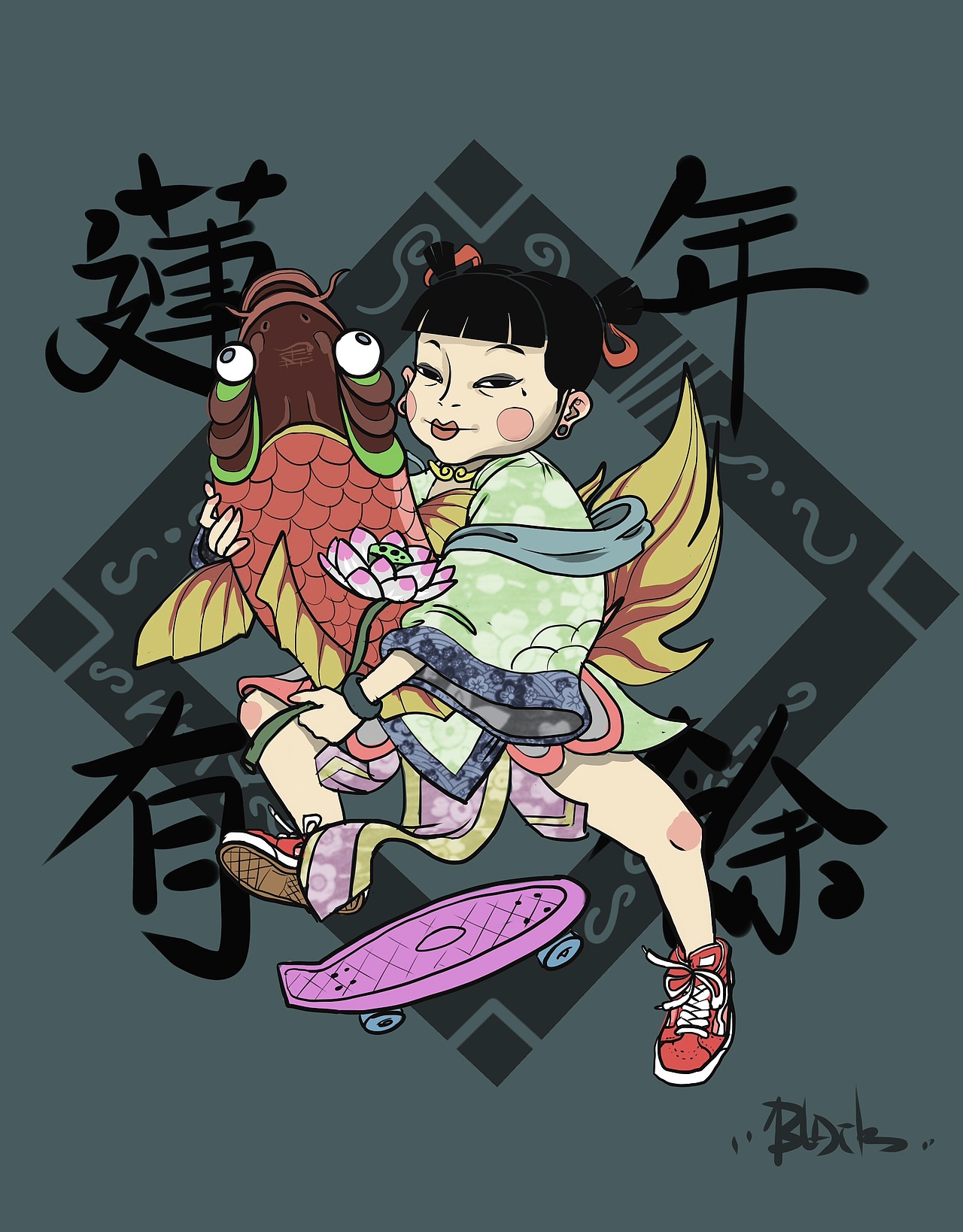 玩极限的福神（图ZNDUwNjU2NzY=） - 新锐潮流插画 - 站酷设计师黑狗点原创素材 - 站酷ZCOOL