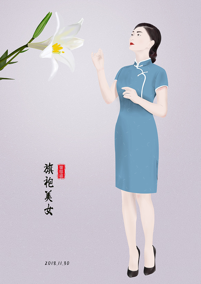 写实插画 | 旗袍美女