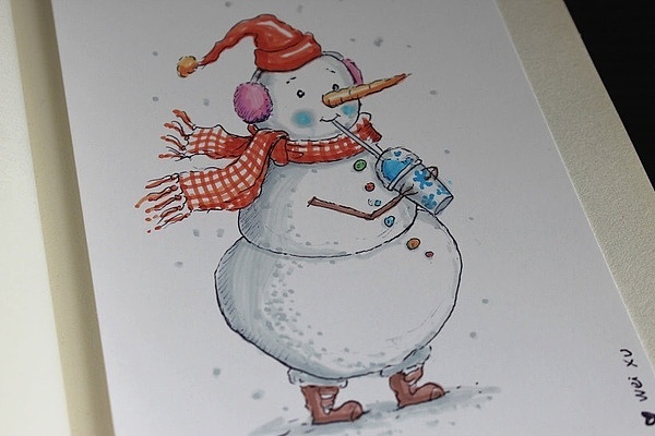 纯手绘明信片/新年祝福/圣诞贺卡/雪