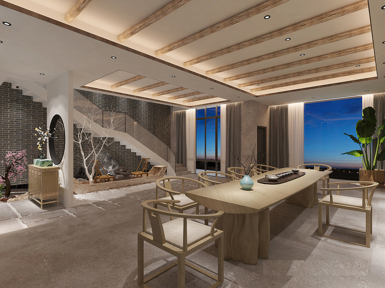 有句话说得好:你站在桥上看风景,看风景的人在楼上看你。落地窗的设计让室内与室外产生很巧妙的互动关系,对于室外而言,室内的舒适幽雅家居,也是一道靓丽的风景。低饱和的色调,将低调内敛、返璞归真的生活态度表达的淋漓尽致。