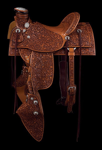 手工皮雕唐草缩小比例美国西部马鞍
