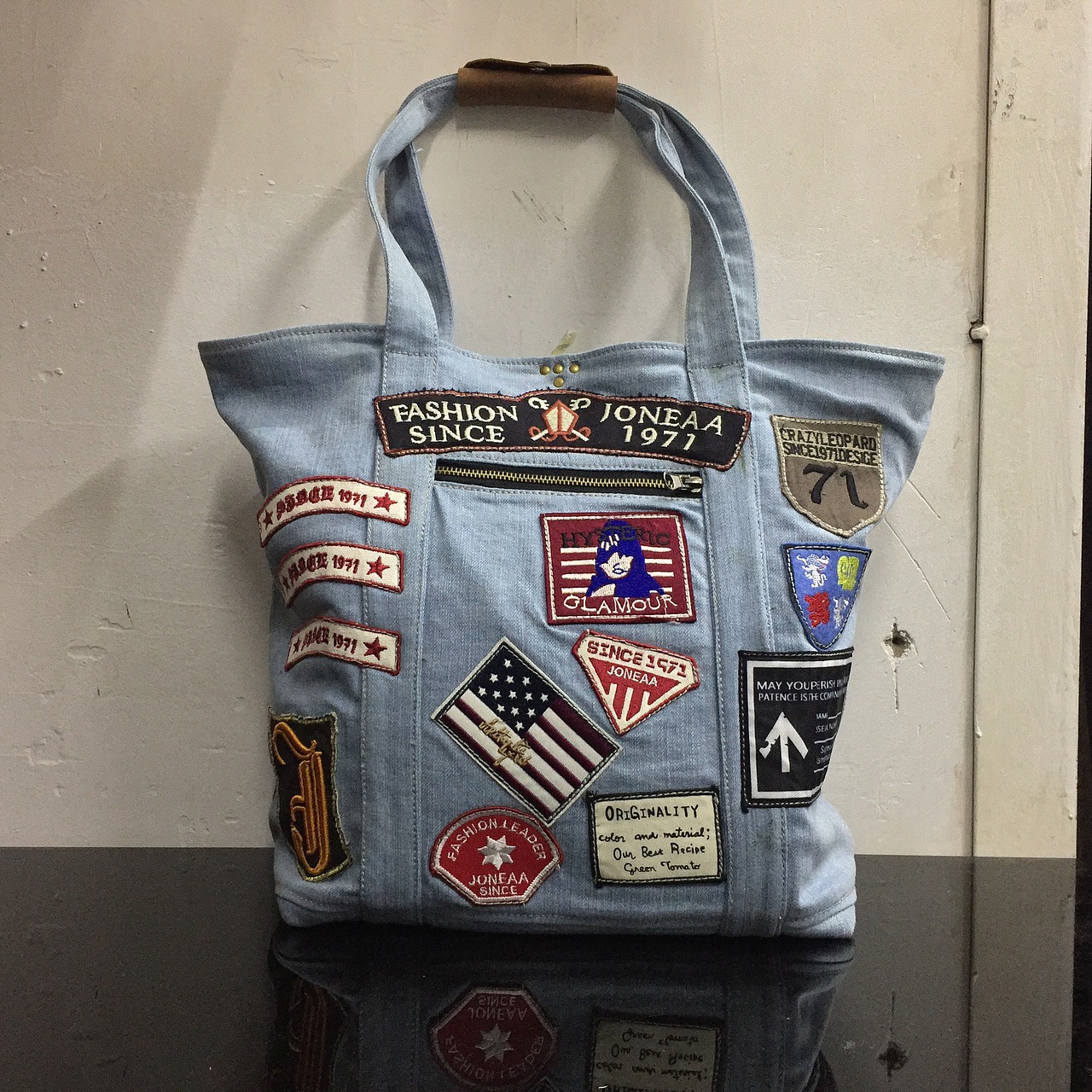 老菜手工-多章子牛仔挎包