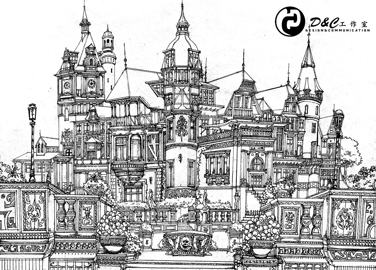 绘画建筑线稿(樱花针管)