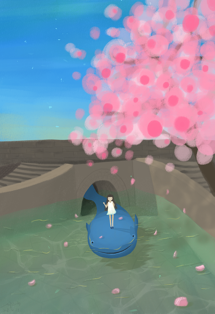 桃花树下的明十三陵桥洞