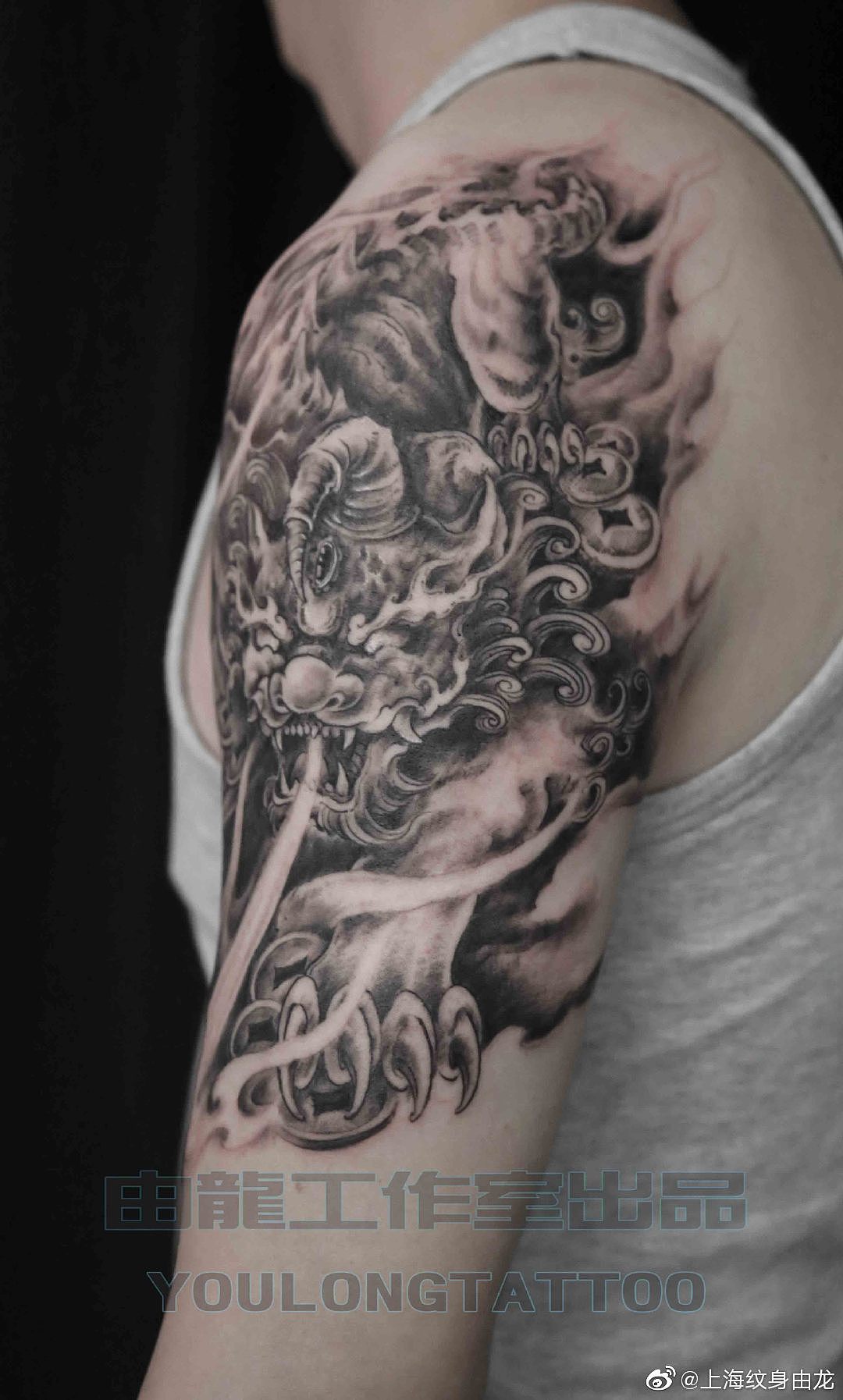 由龙纹身近期作品  大臂貔貅纹身