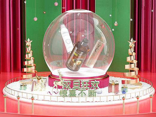 电商网页双旦活动首页C4D建模场景