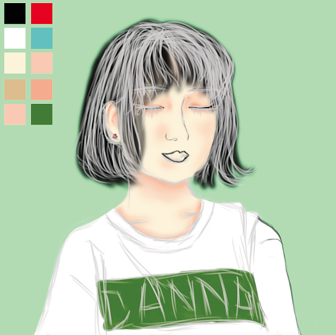 琢磨草图:眉眼的线条,发丝的走向,肩膀有丢丢奇怪,轮廓修正下。