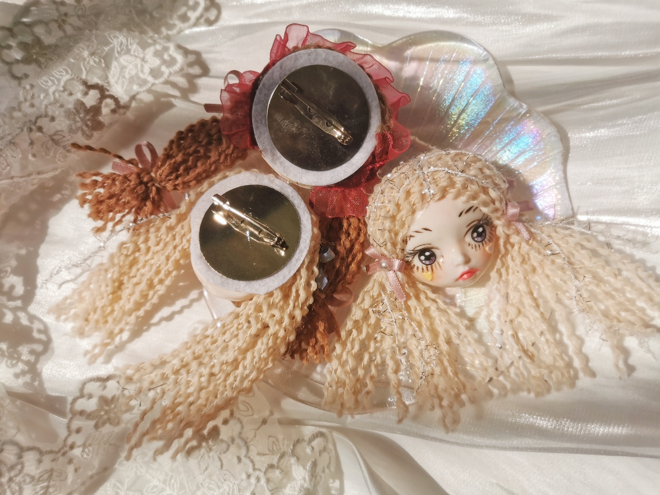 树脂粘土娃头胸针 桃知了handmade