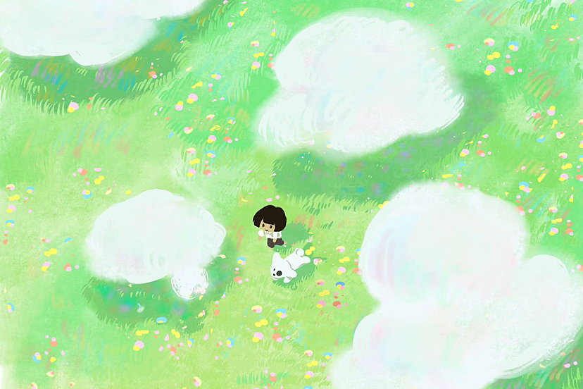 我和小狗在草地飞奔