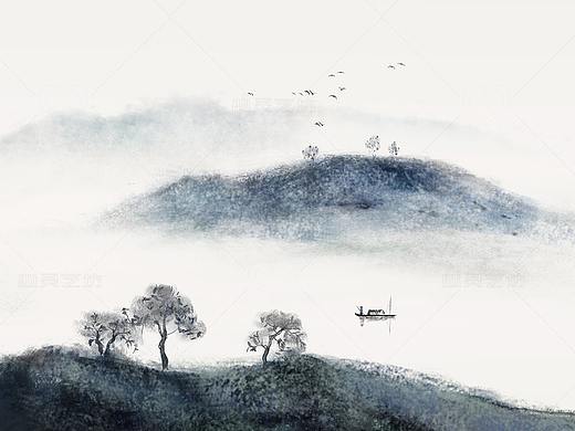 蓝色意境山水画