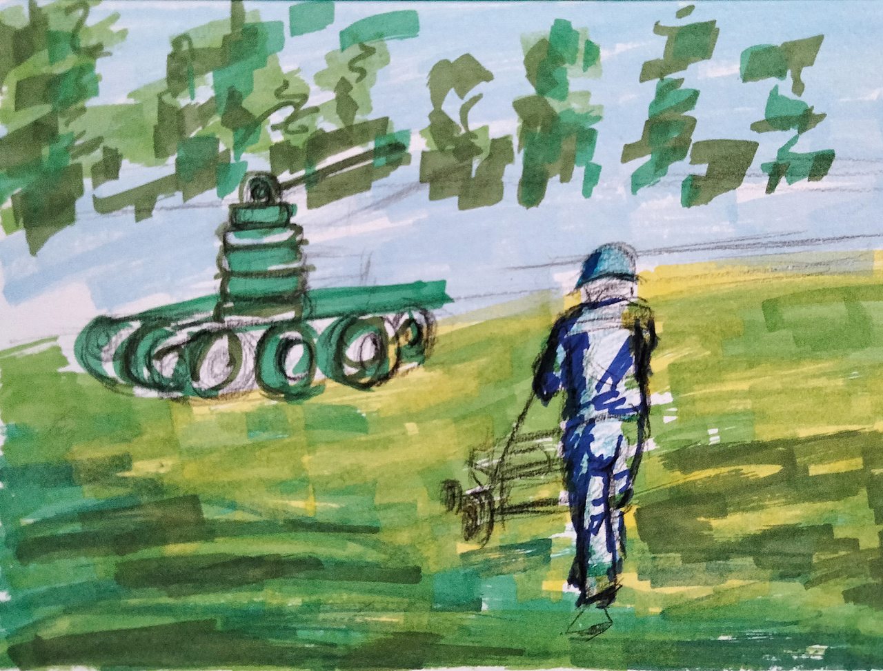 厂区一角，彩铅小画