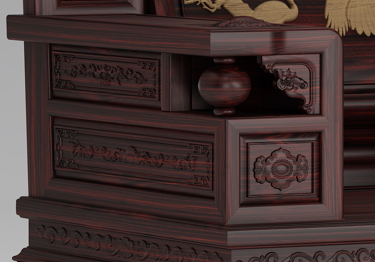 红木古典沙发建模、效果图表现