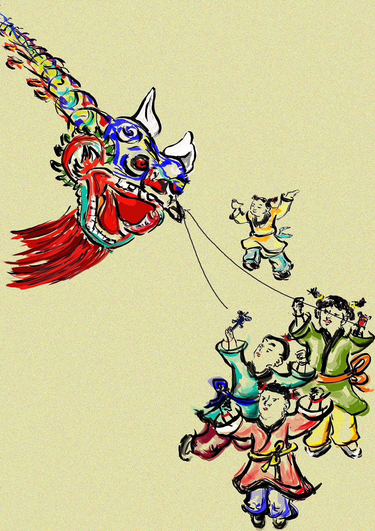 手绘板绘画龙头蜈蚣风筝