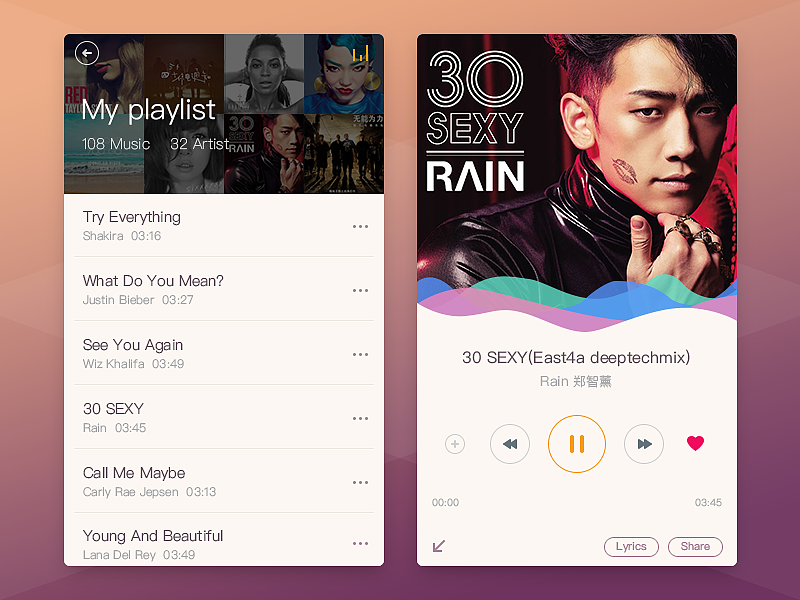 Daily Ui #002 Music Player（图ZNDY4MzE2NjQ=） - APP界面 - 站酷设计师xinjiebi原创素材 - 站酷ZCOOL