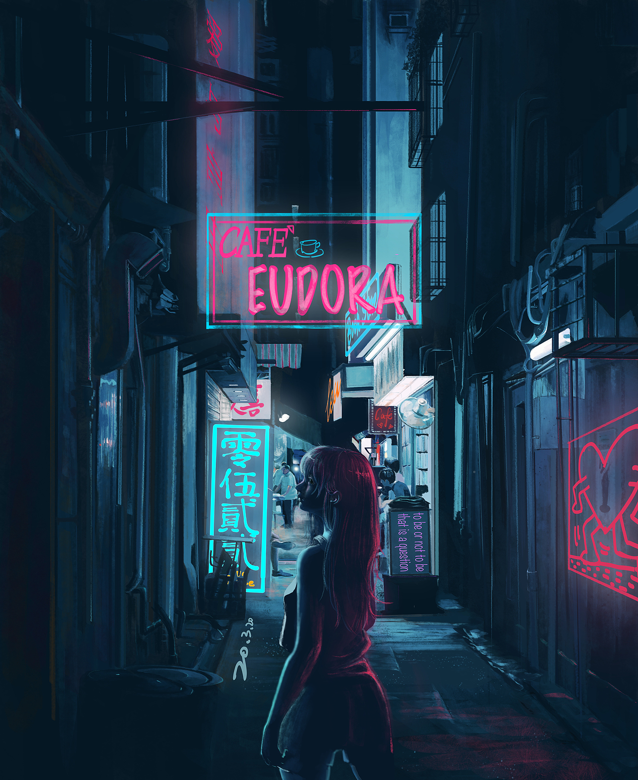 巷子 偏赛博朋克|插画|创作习作|9eudora_原创作品-站酷zcool