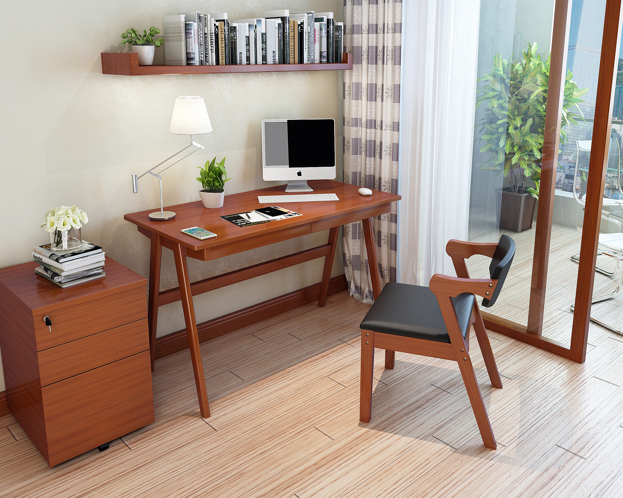 小书桌电脑桌,小书架的3d效果图表现和设计